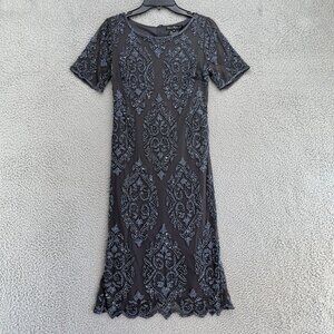 Pisanna‎ Nights Dress Womens  2 Blue Sequin Midi Short Sleeve Dress New $238